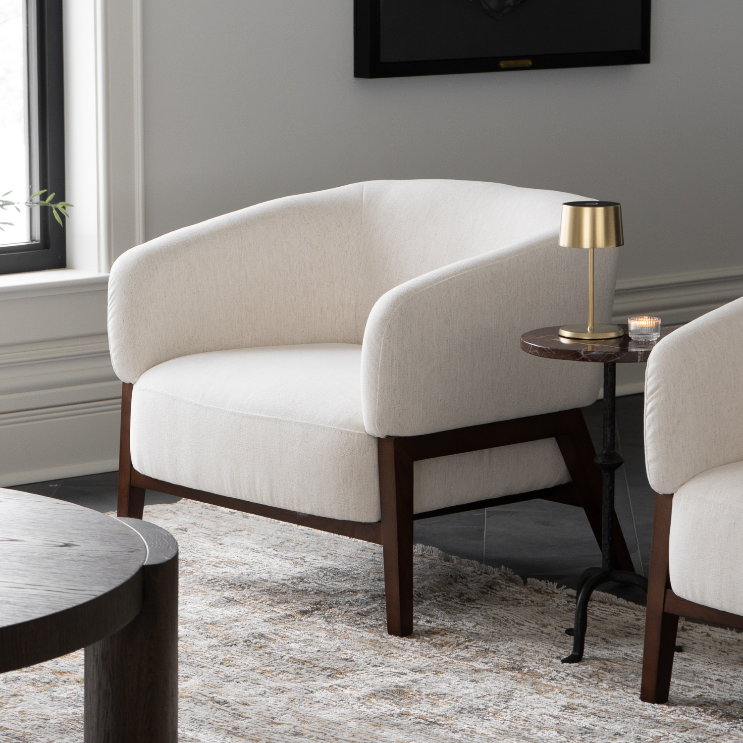 Fauteuil Accent en tissu haute performance Snow - Piétement en bois