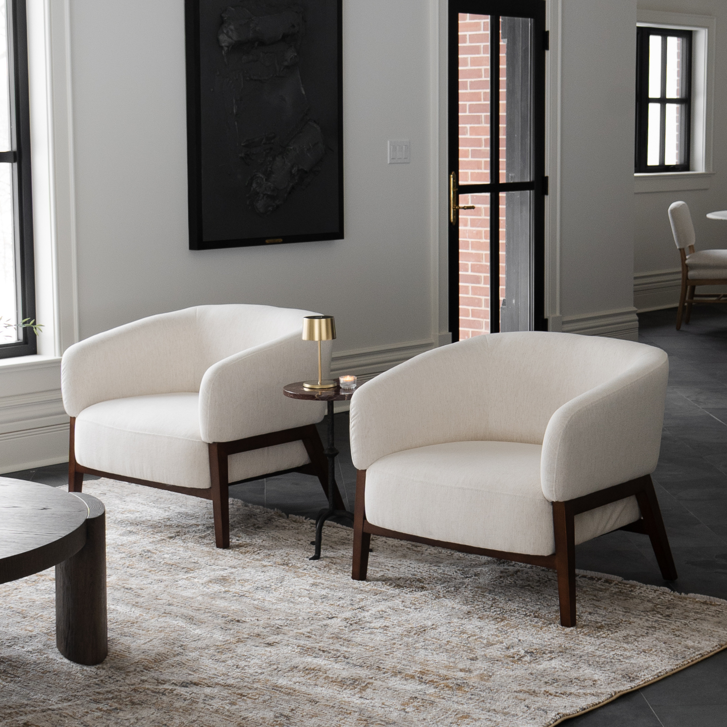 Fauteuil Accent en tissu haute performance Snow - Piétement en bois