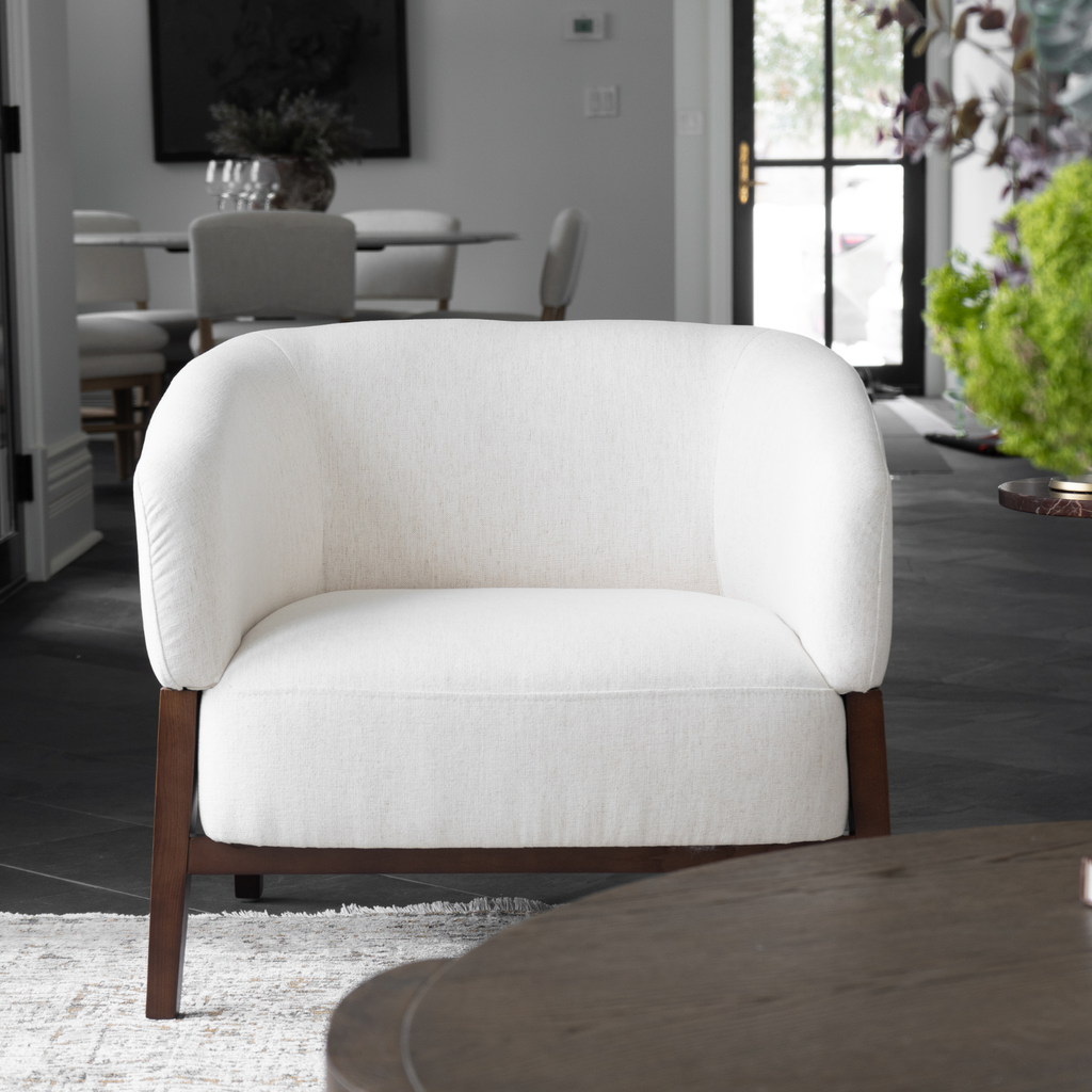 Fauteuil Accent en tissu haute performance Snow - Piétement en bois