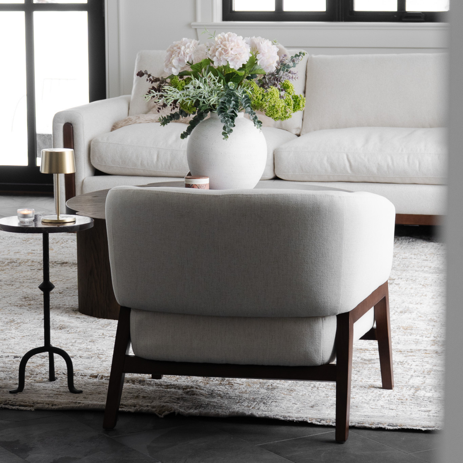 Fauteuil Accent en tissu haute performance Snow - Piétement en bois