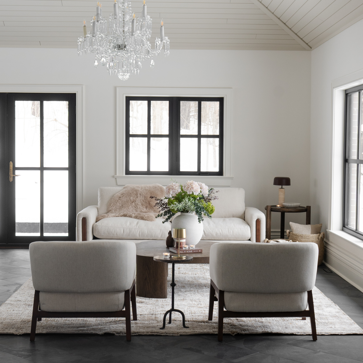 Fauteuil Accent en tissu haute performance Snow - Piétement en bois