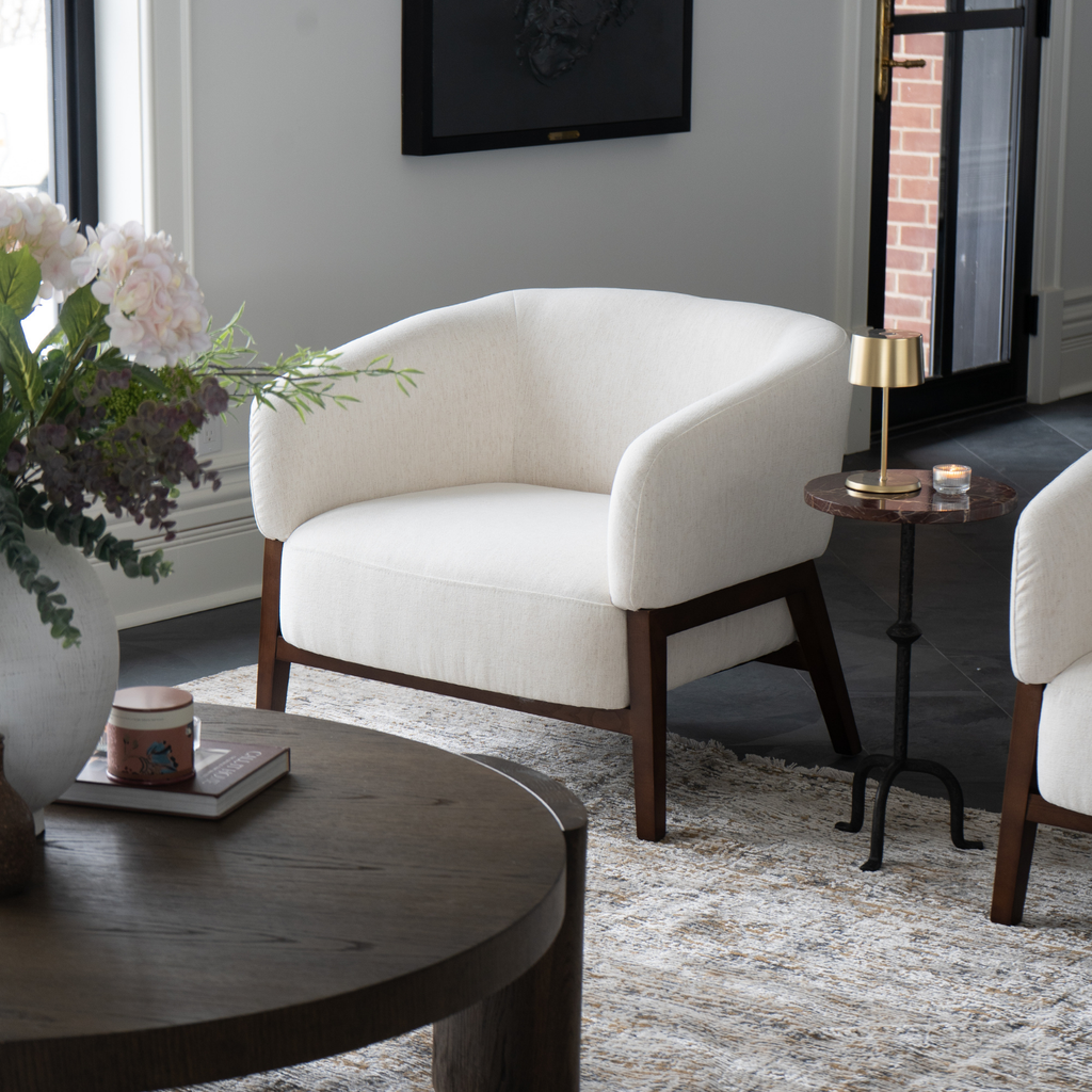 Fauteuil Accent en tissu haute performance Snow - Piétement en bois