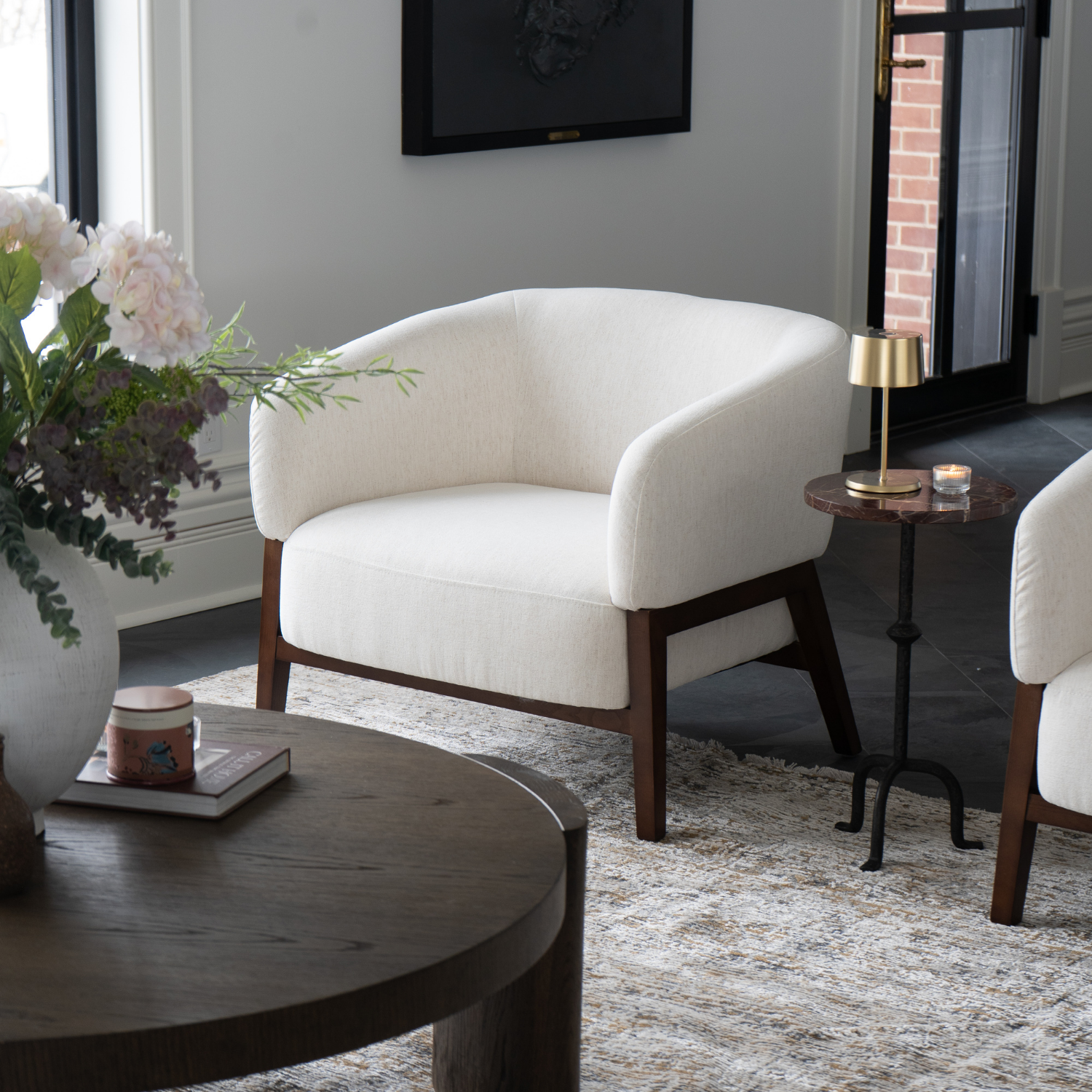 Fauteuil Accent en tissu haute performance Snow - Piétement en bois