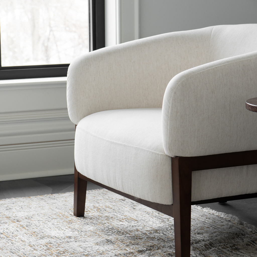 Fauteuil Accent en tissu haute performance Snow - Piétement en bois