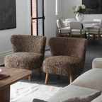 Fauteuil en peau de mouton de laine Taupe foncé - Pieds en chêne massif