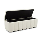 Banc de rangement capitonné en tissu ivoire - Bords arrondis, Rangement dissimulé
