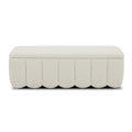 Banc de rangement capitonné en tissu ivoire - Bords arrondis, Rangement dissimulé