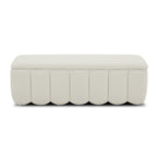 Banc de rangement capitonné en tissu ivoire - Bords arrondis, Rangement dissimulé