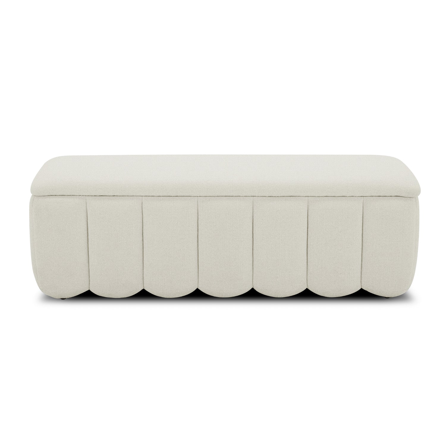 Banc de rangement capitonné en tissu ivoire - Bords arrondis, Rangement dissimulé