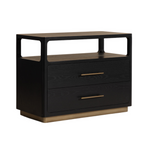 Table de chevet minimaliste en chêne noir - Étagère ouverte, 2 tiroirs à fermeture douce