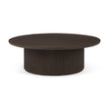 Table basse en bois de manguier massif brun expresso - Base cannelée, plateau relevable hydraulique