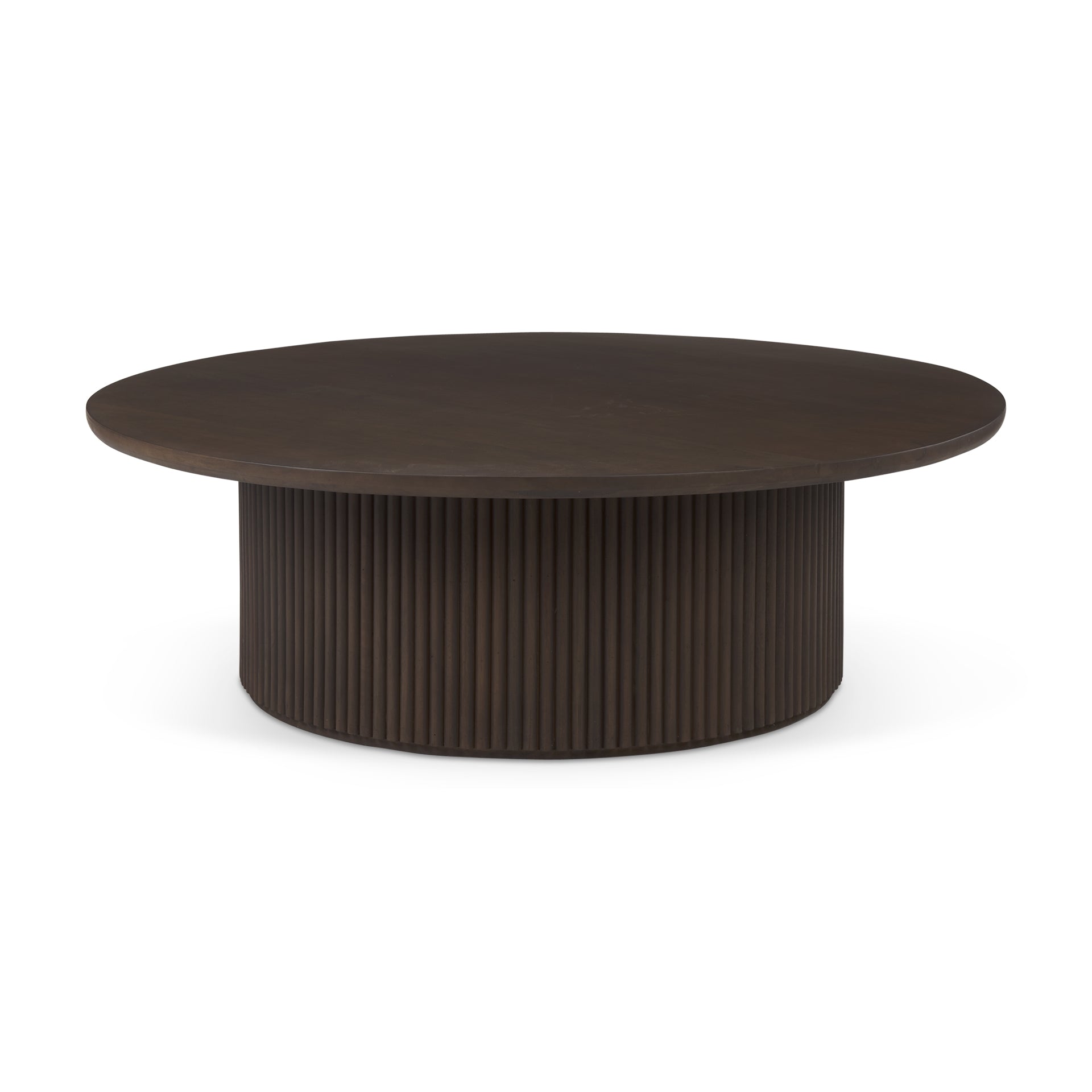 Table basse en bois de manguier massif brun expresso - Base cannelée, plateau relevable hydraulique