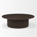 Table basse en bois de manguier massif brun expresso - Base cannelée, plateau relevable hydraulique