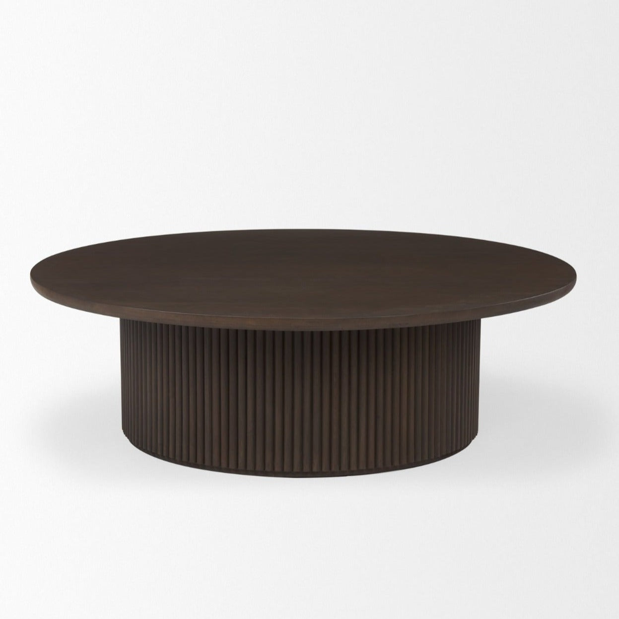 Table basse en bois de manguier massif brun expresso - Base cannelée, plateau relevable hydraulique