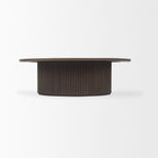 Table basse en bois de manguier massif brun expresso - Base cannelée, plateau relevable hydraulique
