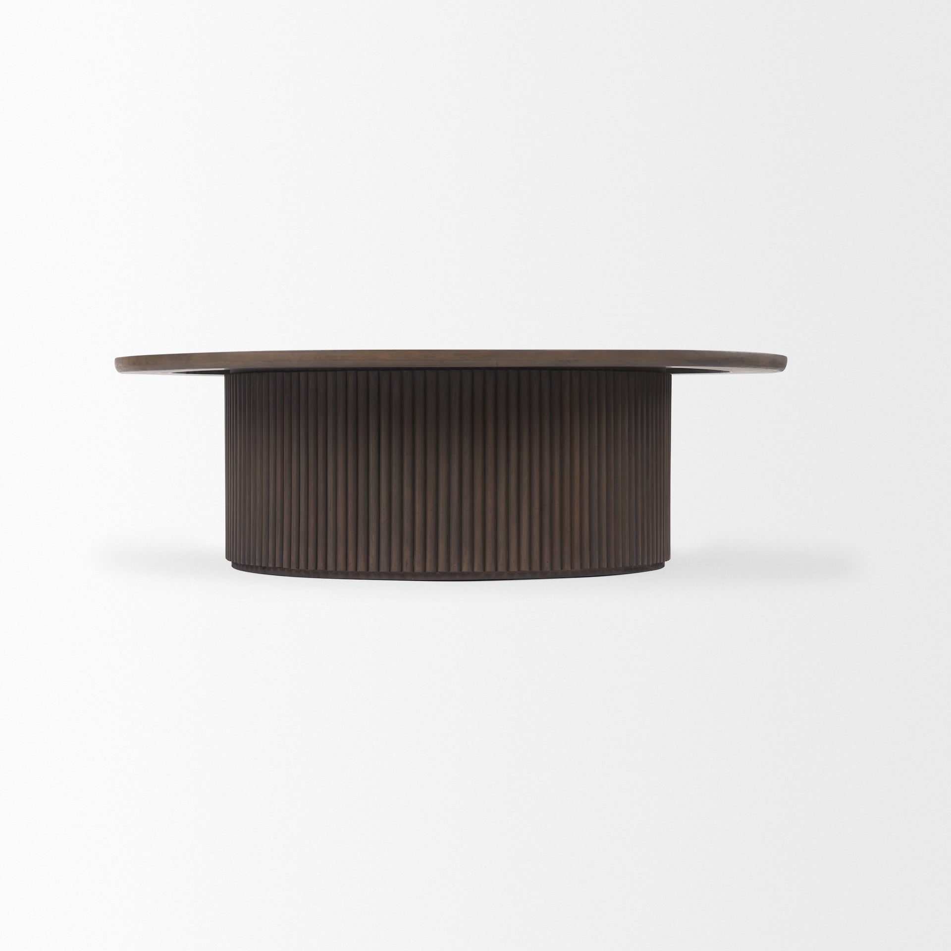 Table basse en bois de manguier massif brun expresso - Base cannelée, plateau relevable hydraulique
