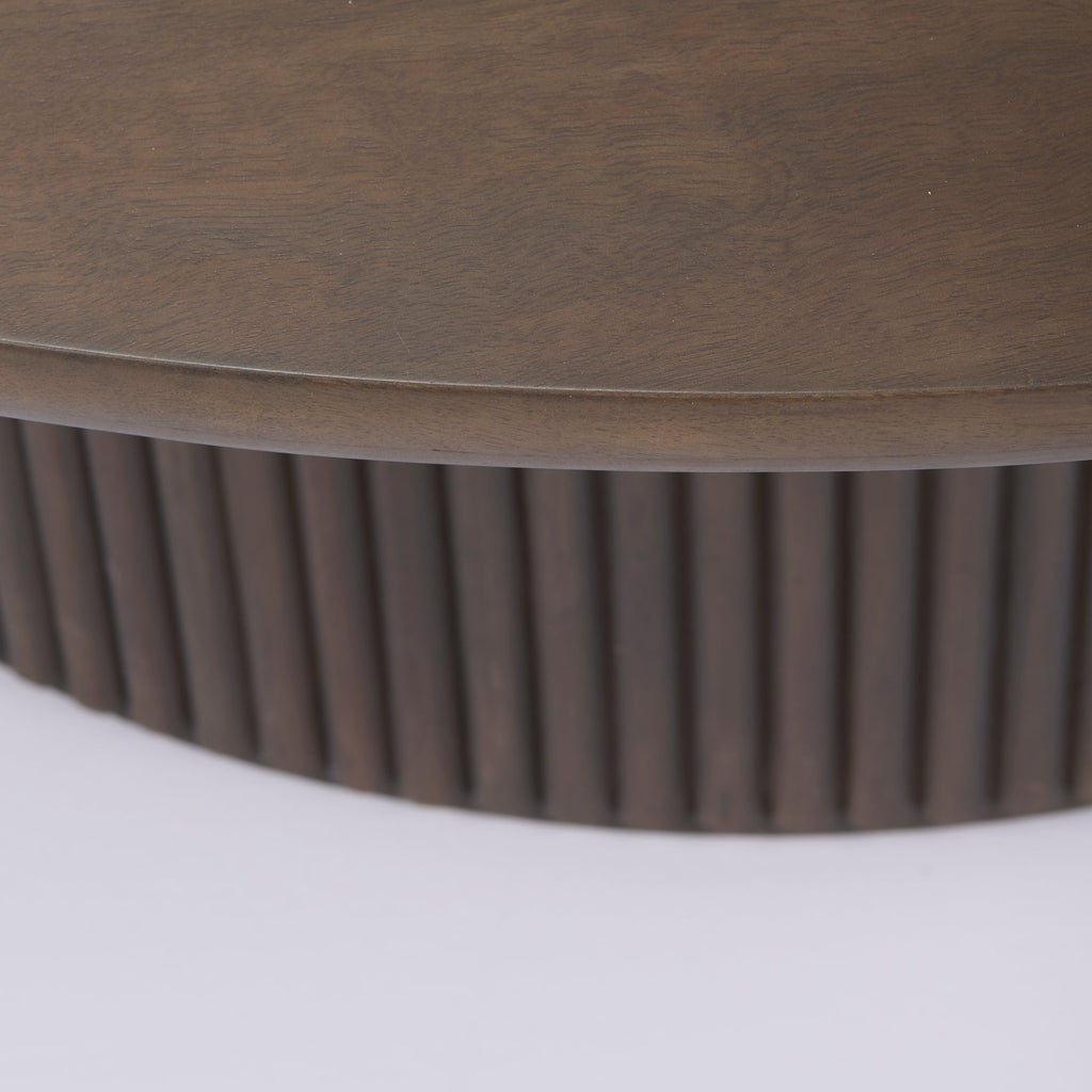 Table basse en bois de manguier massif brun expresso - Base cannelée, plateau relevable hydraulique