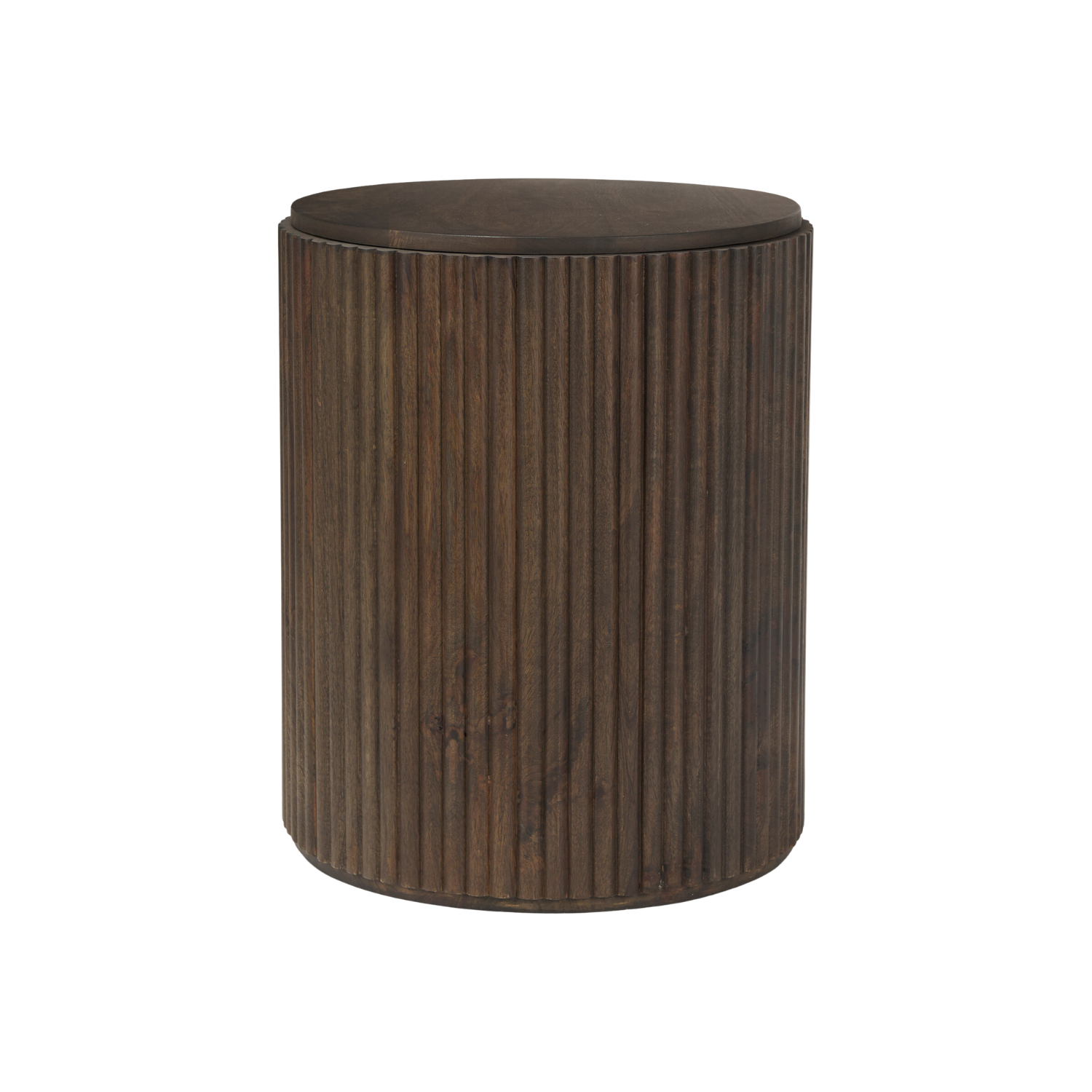Table d'appoint en bois de manguier massif brun expresso - Base cannelée, couvercle amovible