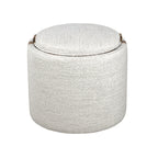 Pouf de rangement en bouclette perlée – Accents en cuir, couvercle plateau en bois, intérieur doublé