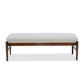 Banc rembourré en tissu haute performance Snow – Assise capitonnée, pieds en bois massif