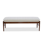 Banc rembourré en tissu haute performance Snow – Assise capitonnée, pieds en bois massif