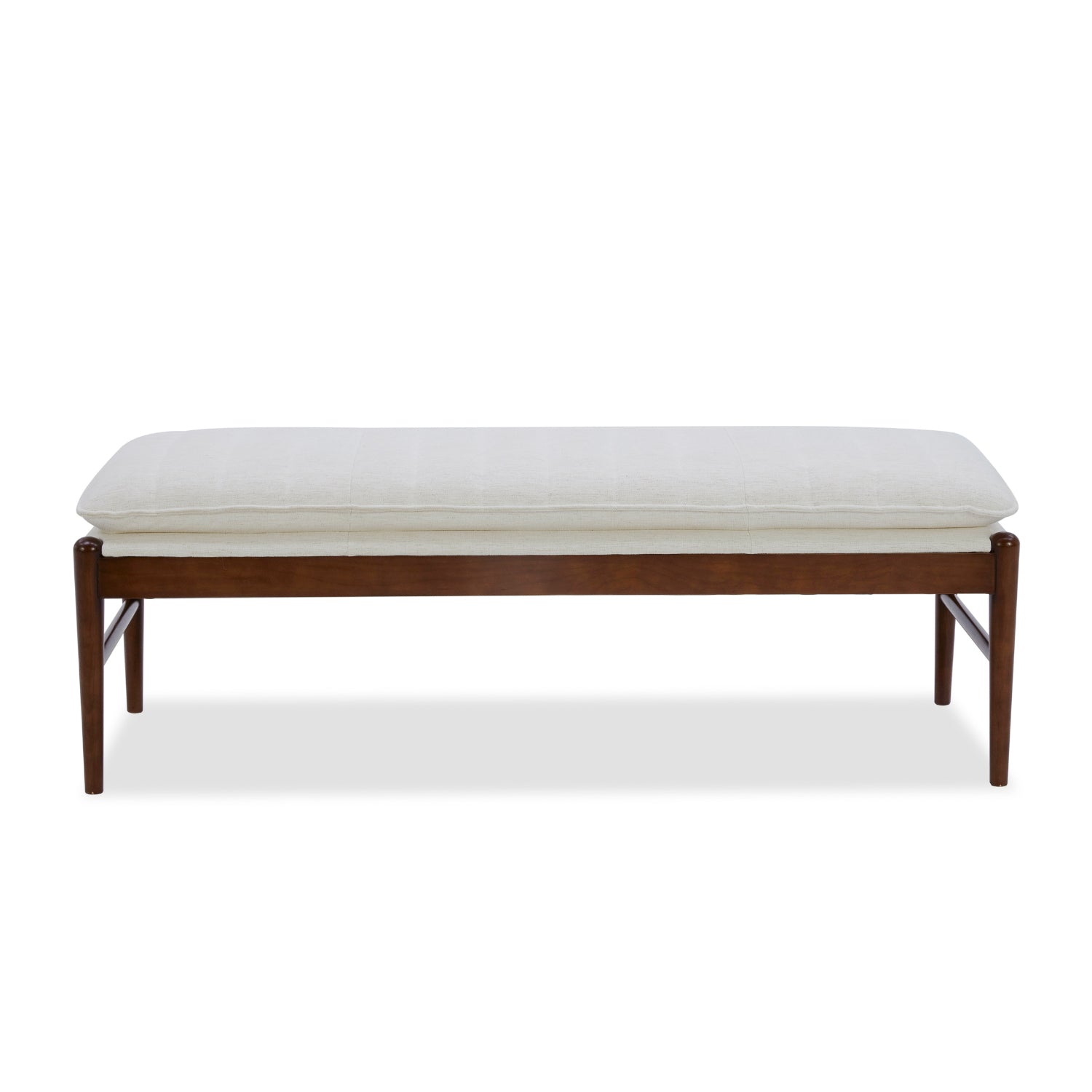 Banc rembourré en tissu haute performance Snow – Assise capitonnée, pieds en bois massif