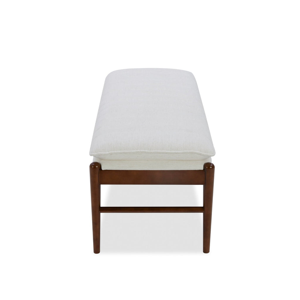 Banc rembourré en tissu haute performance Snow – Assise capitonnée, pieds en bois massif