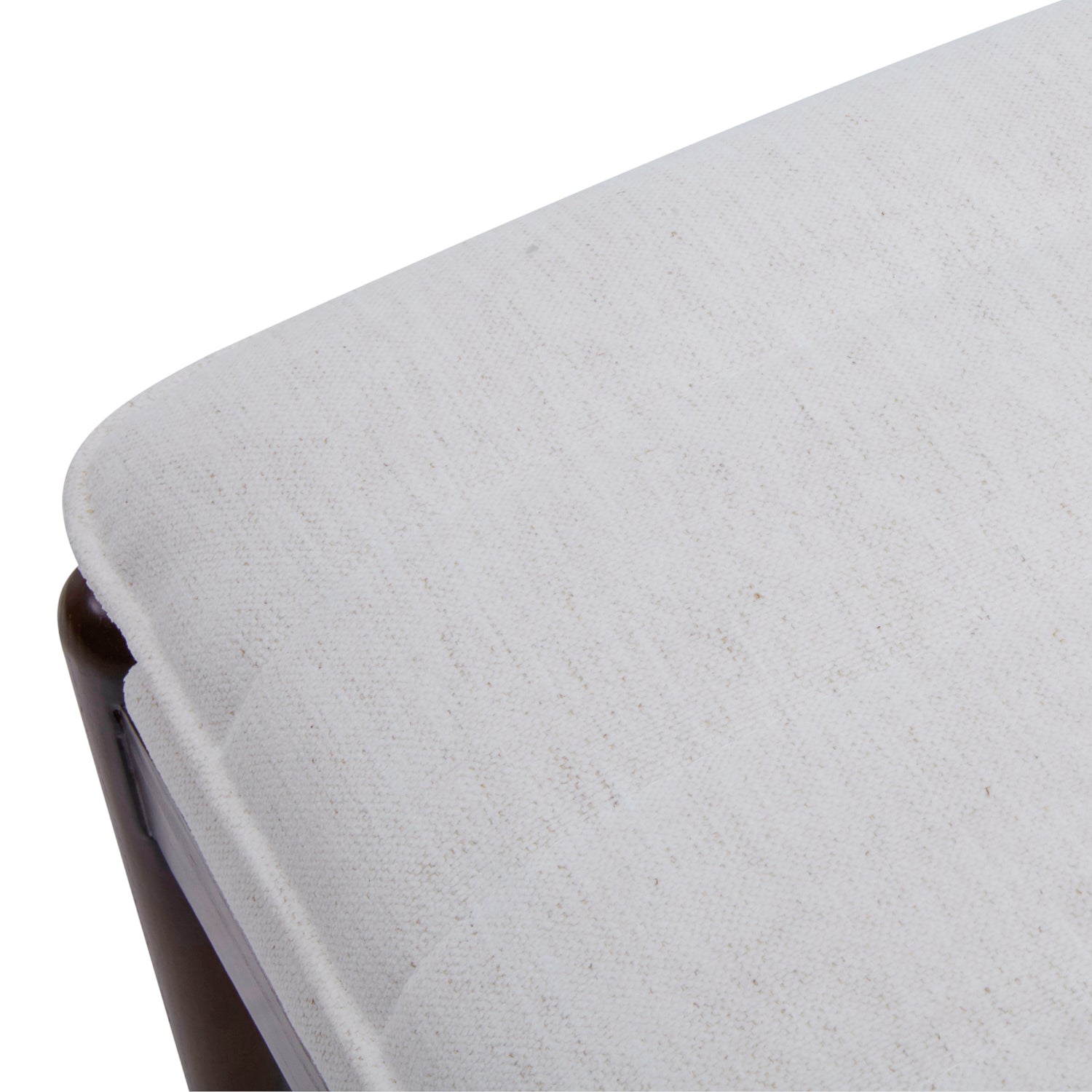 Banc rembourré en tissu haute performance Snow – Assise capitonnée, pieds en bois massif