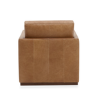 Fauteuil pivotant en cuir cognac vieilli – Accoudoirs plats, piètement noyer