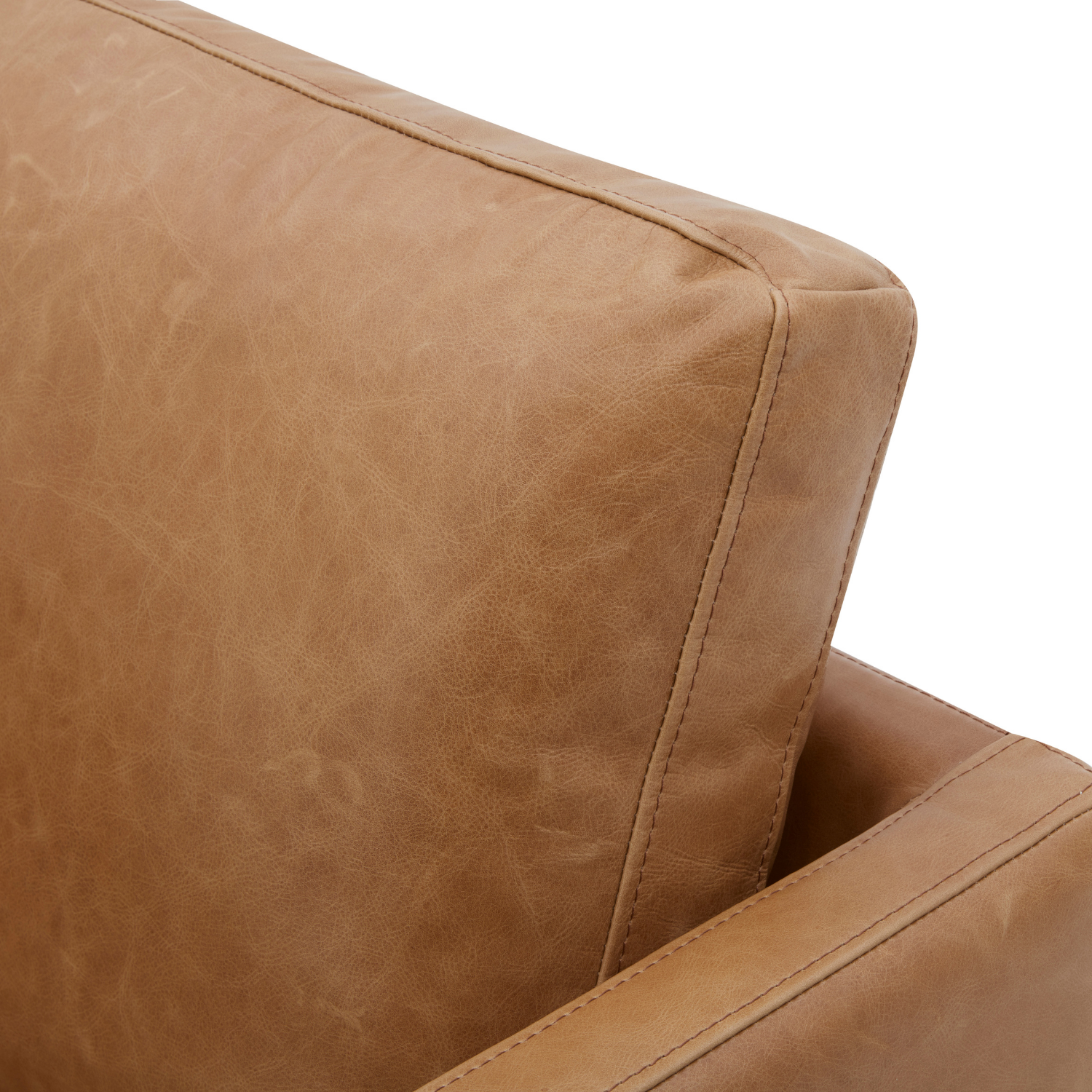 Fauteuil pivotant en cuir cognac vieilli – Accoudoirs plats, piètement noyer