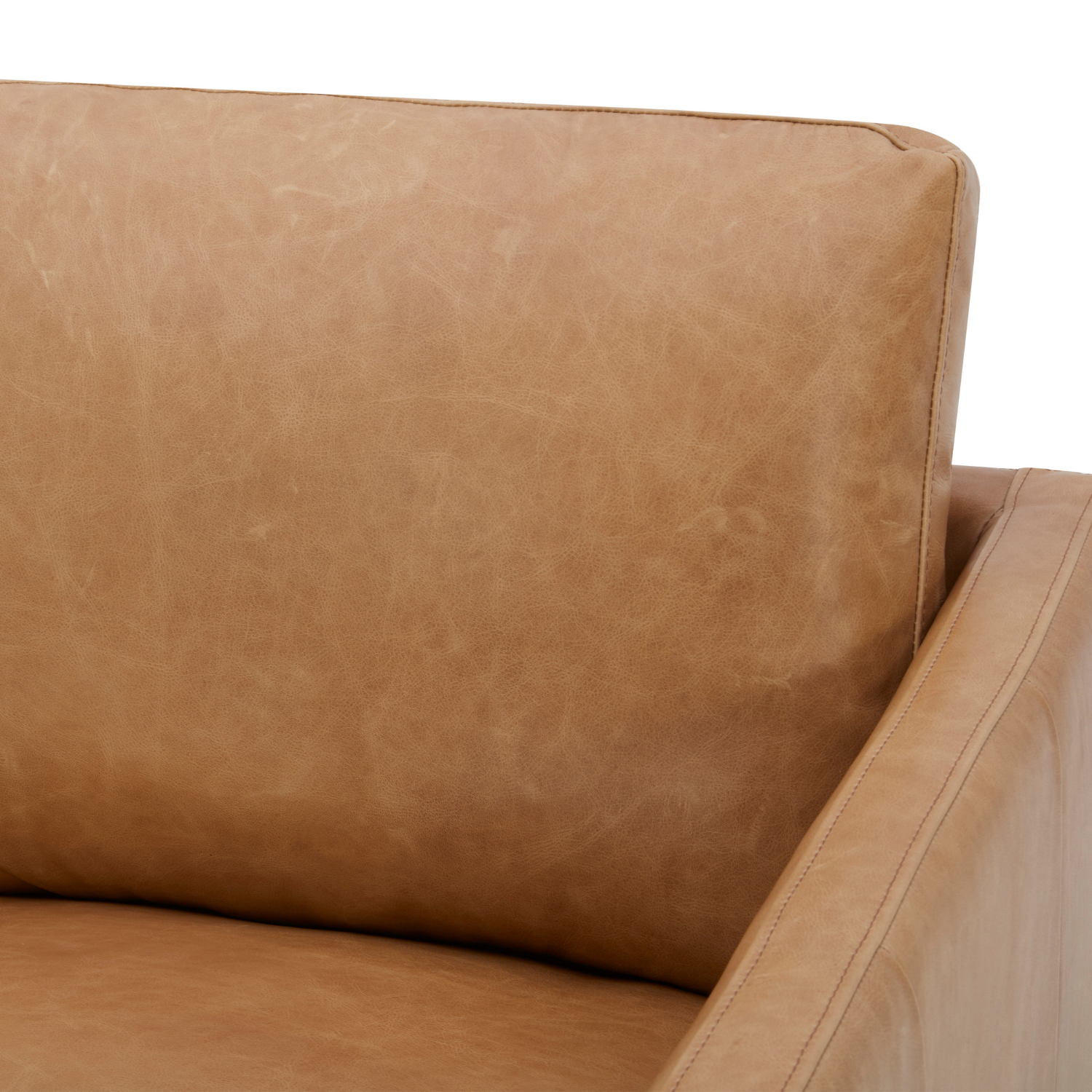Fauteuil pivotant en cuir cognac vieilli – Accoudoirs plats, piètement noyer