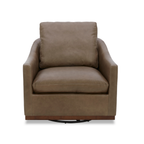 Fauteuil de salon pivotant en cuir étain - Silhouette incurvée, coussins ajustés