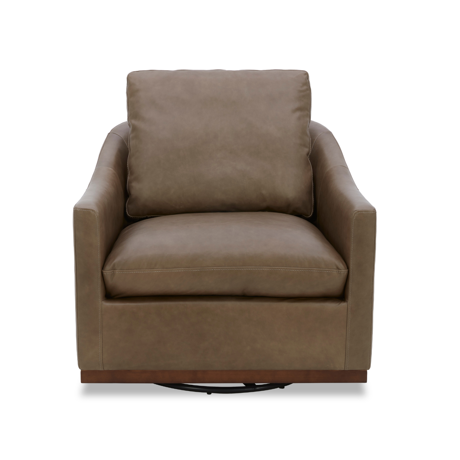 Fauteuil de salon pivotant en cuir étain - Silhouette incurvée, coussins ajustés
