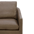 Fauteuil de salon pivotant en cuir étain - Silhouette incurvée, coussins ajustés