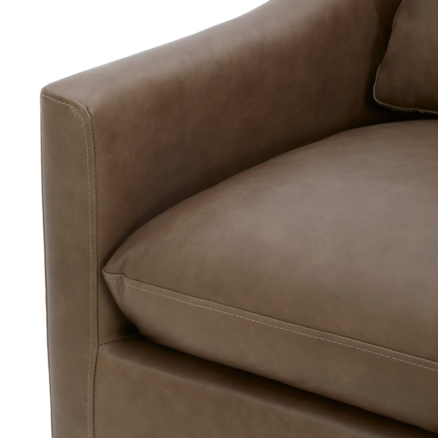 Fauteuil de salon pivotant en cuir étain - Silhouette incurvée, coussins ajustés