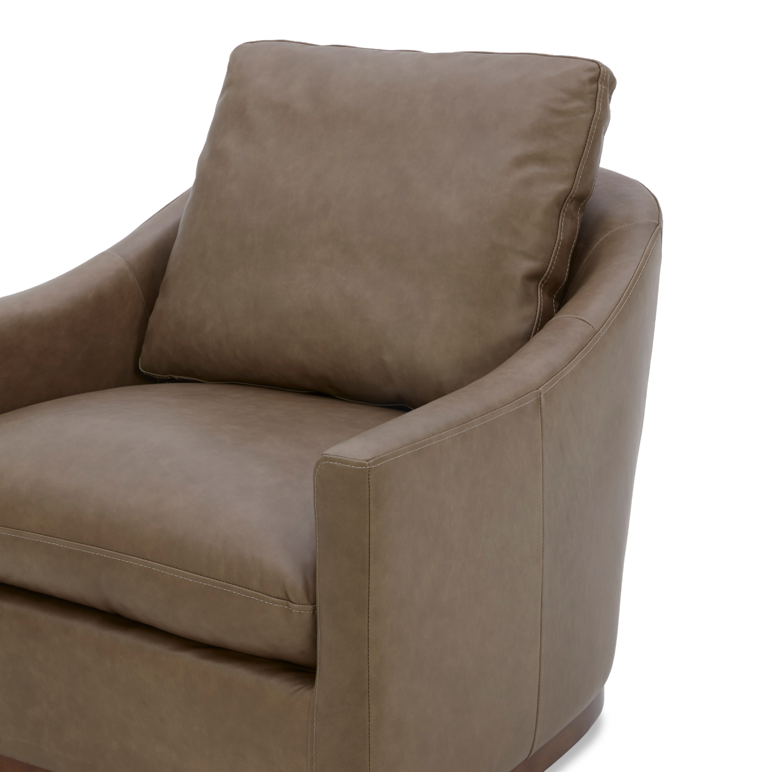 Fauteuil de salon pivotant en cuir étain - Silhouette incurvée, coussins ajustés