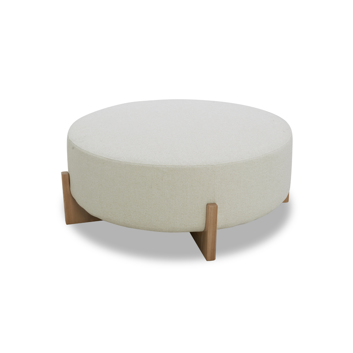 Pouf rond en polyester ivoire - Piètement en bois clair, design scandinave