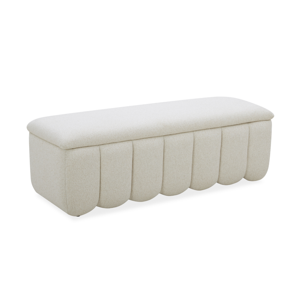 Banc de rangement capitonné en polyester tissé de lin – Couvercle hydraulique à fermeture en douceur