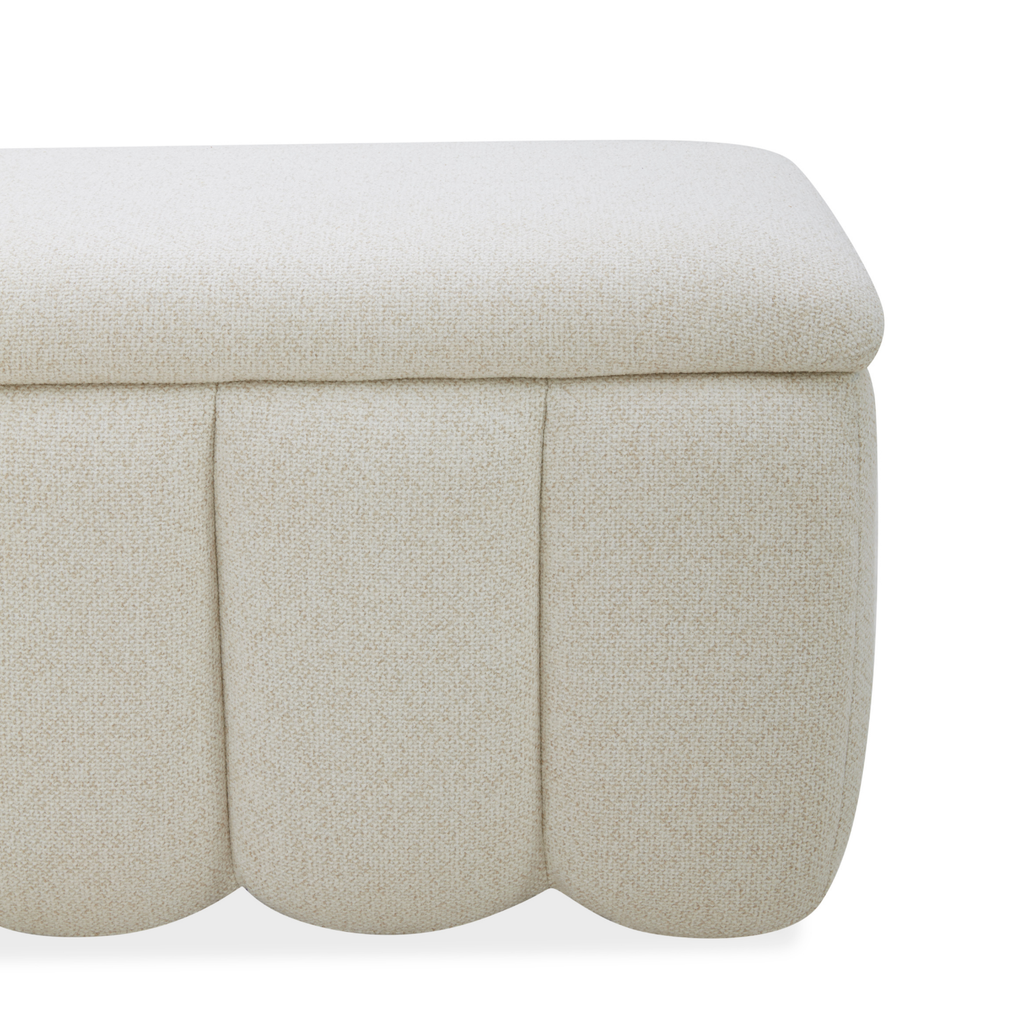 Banc de rangement capitonné en polyester tissé de lin – Couvercle hydraulique à fermeture en douceur