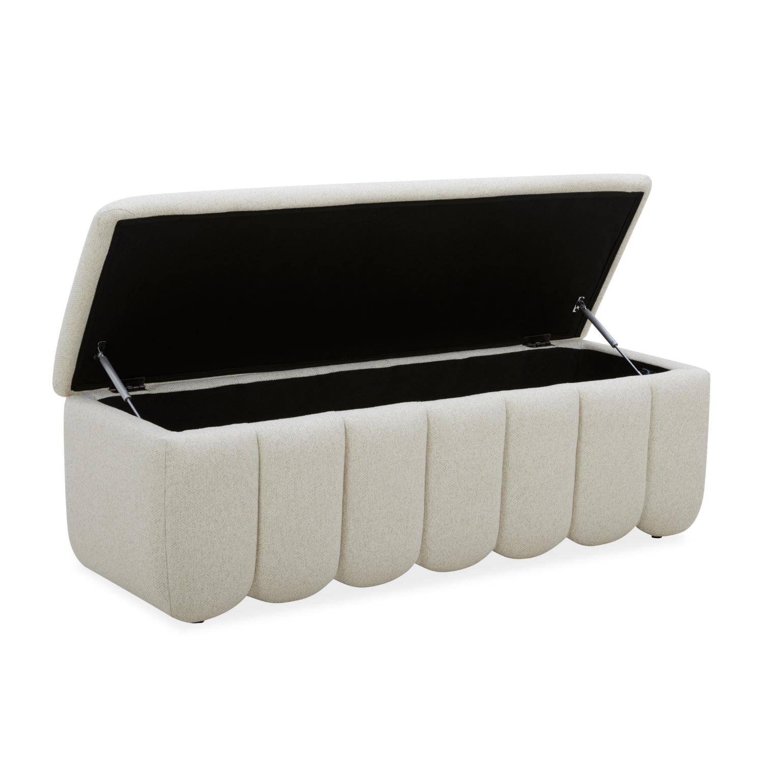 Banc de rangement capitonné en polyester tissé de lin – Couvercle hydraulique à fermeture en douceur