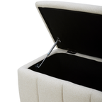 Banc de rangement capitonné en polyester tissé de lin – Couvercle hydraulique à fermeture en douceur