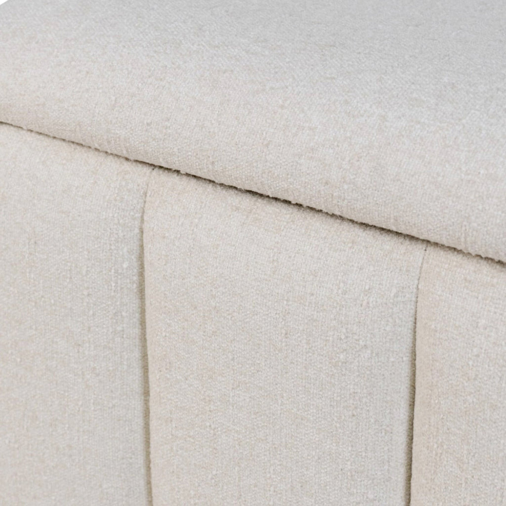 Banc de rangement capitonné en tissu ivoire - Bords arrondis, Rangement dissimulé
