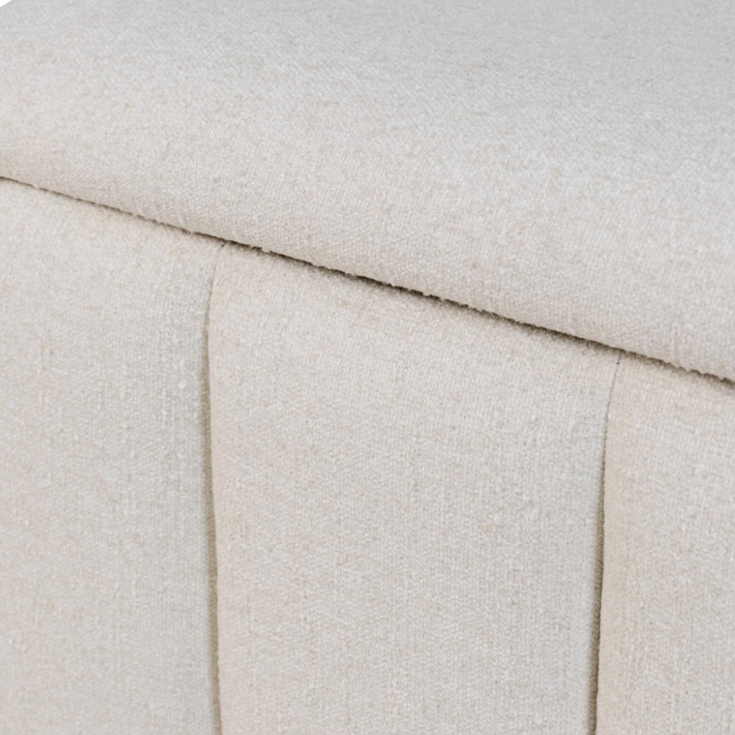 Banc de rangement capitonné en tissu ivoire - Bords arrondis, Rangement dissimulé