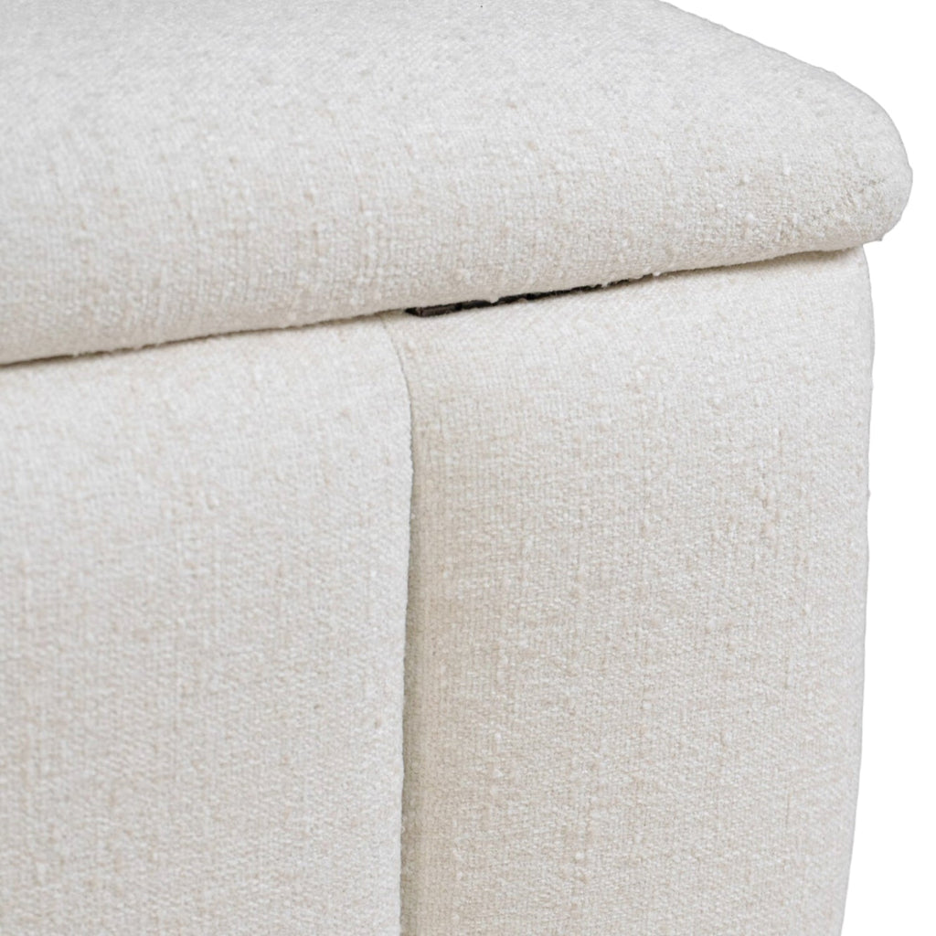 Banc de rangement capitonné en tissu ivoire - Bords arrondis, Rangement dissimulé