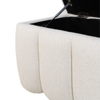 Banc de rangement capitonné en tissu ivoire - Bords arrondis, Rangement dissimulé