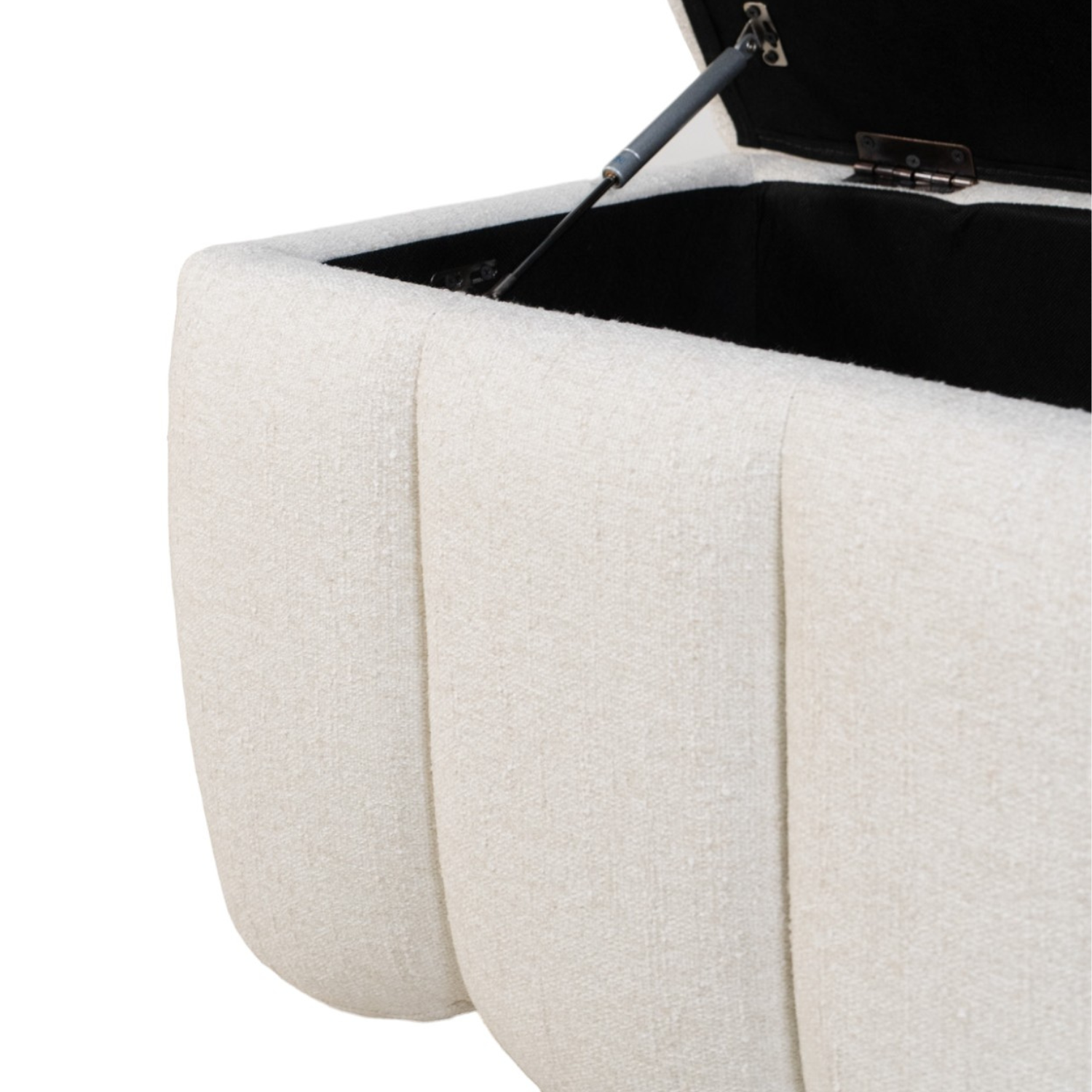 Banc de rangement capitonné en tissu ivoire - Bords arrondis, Rangement dissimulé