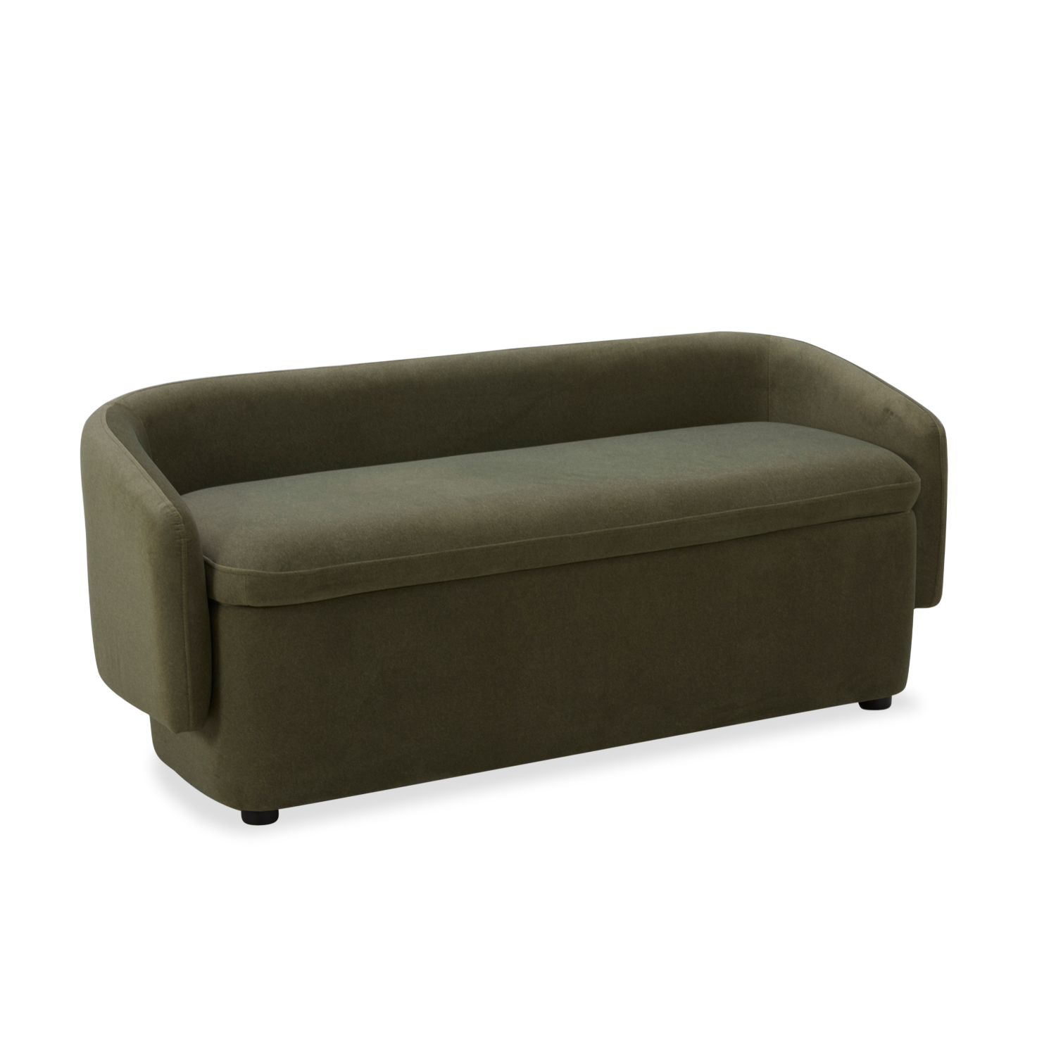 Banc de rangement capitonné en velours mat vert forêt – Couvercle amovible, cadre en bois
