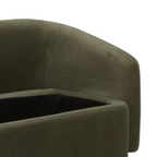 Banc de rangement capitonné en velours mat vert forêt – Couvercle amovible, cadre en bois