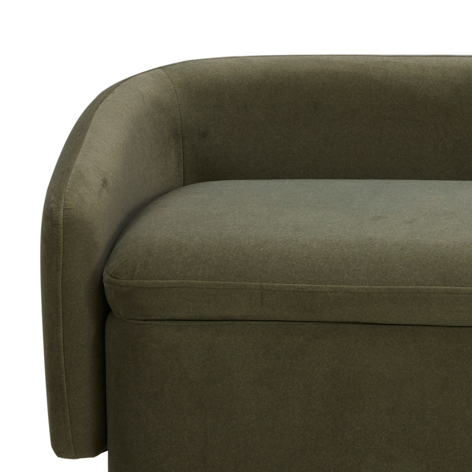Banc de rangement capitonné en velours mat vert forêt – Couvercle amovible, cadre en bois