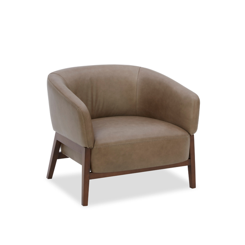 Fauteuil Accent en cuir pleine fleur étain - Piètement en bois